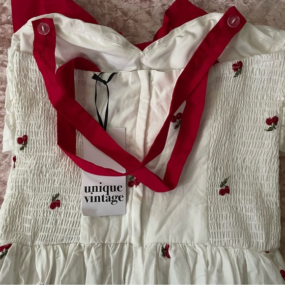 Unique vintage white and cherries swing dress pockets new with tags - Picture 6 of 6